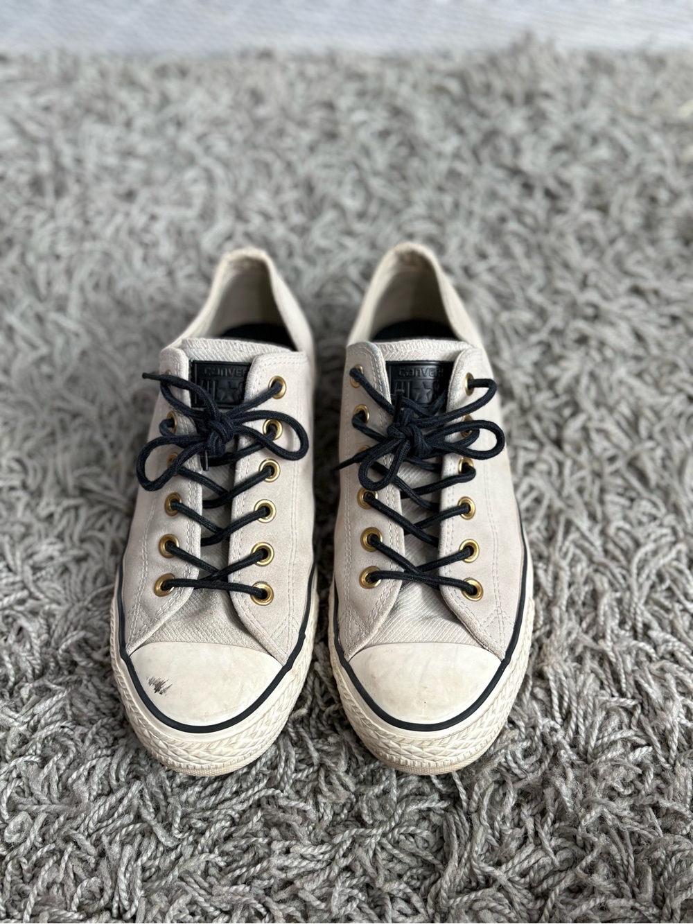 Converse Low-Top Canvas Sneakers in Cream with Black Laces